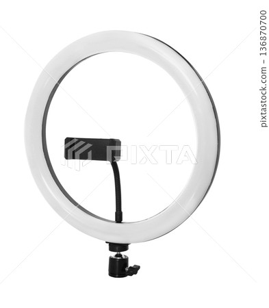 Selfie lamp with phone mount, isolated on white background 136870700