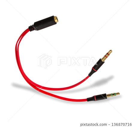 audio cable, adapter cord, on white background with shadow audio cable, adapter cord, on white background with shadow 136870716