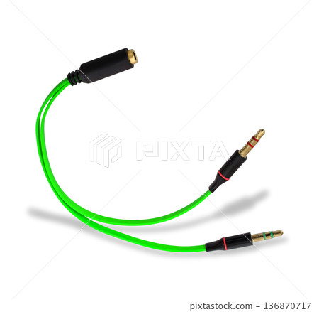 audio cable, adapter cord, on white background with shadow audio cable, adapter cord, on white background with shadow 136870717