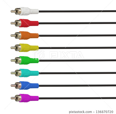 multimedia plug with RCA cable, isolated on white background 136870720