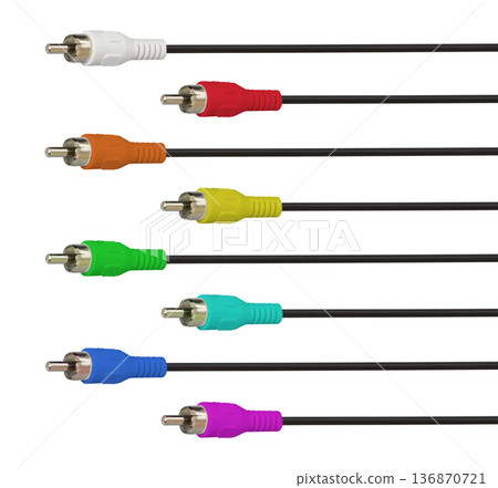 multimedia plug with RCA cable, isolated on white background multimedia plug with RCA cable, isolated on white background 136870721