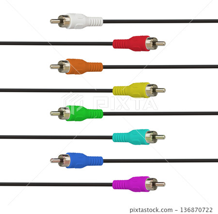 multimedia plug with RCA cable, isolated on white background multimedia plug with RCA cable, isolated on white background 136870722
