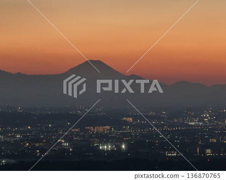 Bird's-eye view of Mitaka city at dusk 136870765