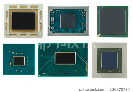Microcircuits, processors, electronic components, on a white background isolated 136870784