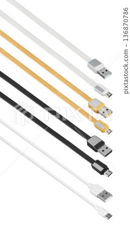 USB and microUSB connector with cable, electronic device connector, electronic component 136870786