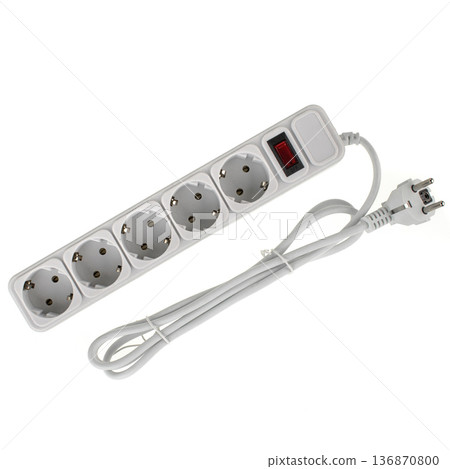 Surge protector, five-port extension cord, on a white background isolated Surge protector, five-port extension cord, on a white background isolated 136870800