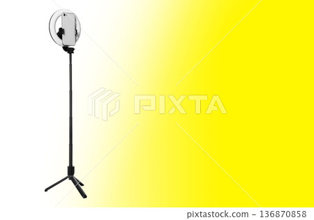 selfie ring lamp with phone, isolated on white background selfie ring lamp with phone, isolated on white background 136870858