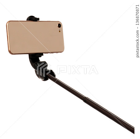 selfie ring lamp with tripod, isolated on white background 136870871
