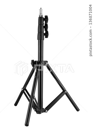 tripod for photographic equipment, light bulbs, on a white background in insulation tripod for photographic equipment, light bulbs, on a white background in insulation 136871004