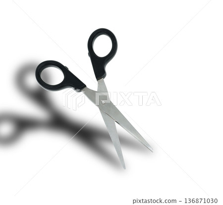 scissors with black pen and shadow on a white background in isolation scissors with black pen and shadow on a white background in isolation 136871030