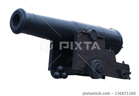Antique artillery gun on a white background in isolation Antique artillery gun on a white background in isolation 136871160