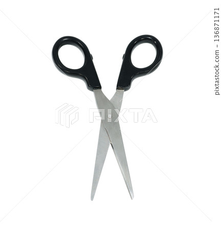 scissors with a black handle on a white background in isolation scissors with a black handle on a white background in isolation 136871171