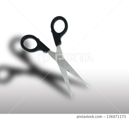 scissors with black pen and shadow on a white background in isolation scissors with black pen and shadow on a white background in isolation 136871173