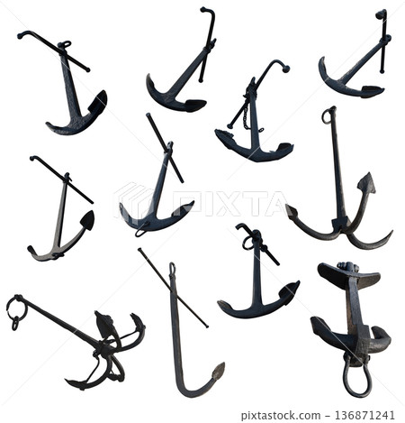 Collage, ship anchor vintage, medieval, on a white background in isolation Collage, ship anchor vintage, medieval, on a white background in isolation 136871241