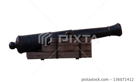 Antique artillery gun on a white background in isolation 136871412