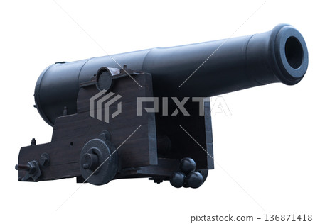 Antique artillery gun on a white background in isolation 136871418