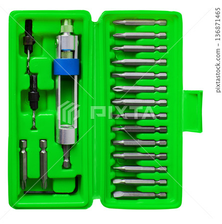 a set of nozzles for a screwdriver, isolated on a white background a set of nozzles for a screwdriver, isolated on a white background 136871465