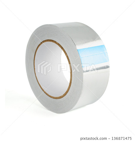Adhesive tape with aluminum foil, sticky tape, on a white background 136871475