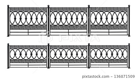 Metal forged fence, on a white background in isolation Metal forged fence, on a white background in isolation 136871509