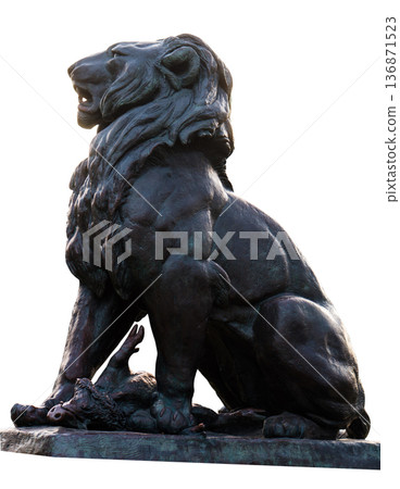 Lions sculpture on a white background in isolation Lions sculpture on a white background in isolation 136871523