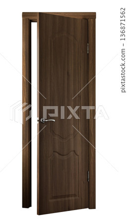 door, ajar wooden door, on a white background in isolation door, ajar wooden door, on a white background in isolation 136871562