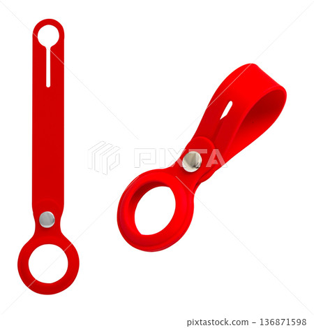 keychain made of red silicone, isolated on a white background keychain made of red silicone, isolated on a white background 136871598