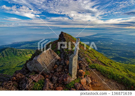 The Sea of Japan in the direction of Akita seen from Mount Chokai and Mount Shichitaka The Sea of Japan in the direction of Akita seen from Mount Chokai and Mount Shichitaka 136871639
