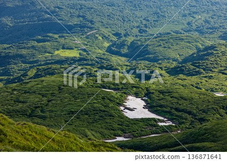 Morning view of the foothills towards Haraigawa River from Mount Chokai and Mount Shichitakayama 136871641