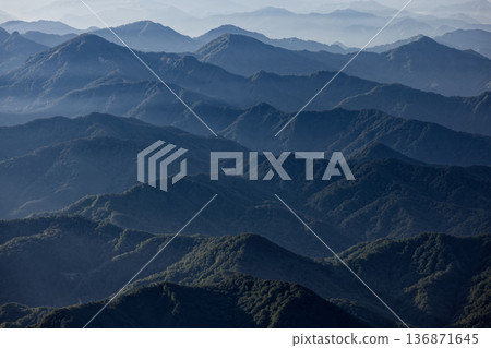 Early morning mountain range seen from Mount Chokai and the Seven High Mountains Early morning mountain range seen from Mount Chokai and the Seven High Mountains 136871645