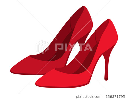 Stiletto women red high heel flat pair. Sexy fashion dress footwear for party wedding office. Technical illustration 136871795