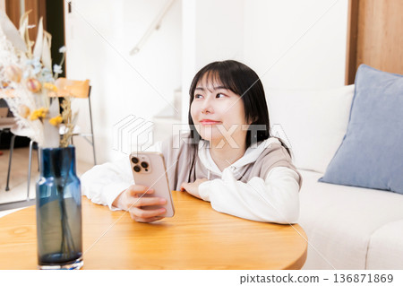 A woman watching a smartphone 136871869