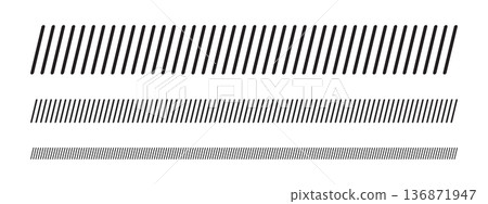 Set of slash lines dividers. Borders with oblique parallel stripes. Embroidery ornament with slanted stitches on white background. Geometric print for caution tape. Vector graphic illustration Set of slash lines dividers. Borders with oblique parallel stripes. Embroidery ornament with slanted stitches on white background. Geometric print for caution tape. Vector graphic illustration 136871947