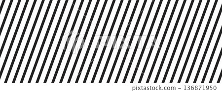 Repeated black diagonal lines on white background. Slanted parallel straight stripes. Tilted striped print. Abstract minimalist design. Vector graphic illustration 136871950