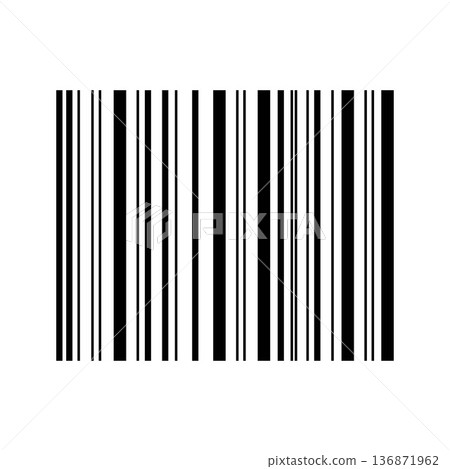 Barcode label isolated on white background. Bar code sticker mockup. Sample of visual data digital representation with product information. Vector graphic illustration 136871962
