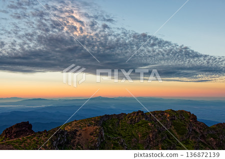 View of Mount Gassan, the Asahi Mountain Range, and the Iide Mountain Range at dawn from Mount Chokai and the Seven High Mountains View of Mount Gassan, the Asahi Mountain Range, and the Iide Mountain Range at dawn from Mount Chokai and the Seven High Mountains 136872139