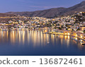 Symi Island Harbor At Sunset With Pastel Houses Greece 136872461