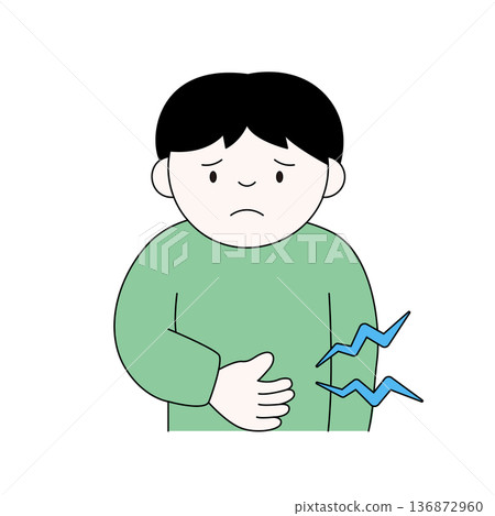 一幅飢餓男人的向量插圖，他的肚子咕嚕咕嚕叫個不停。 136872960