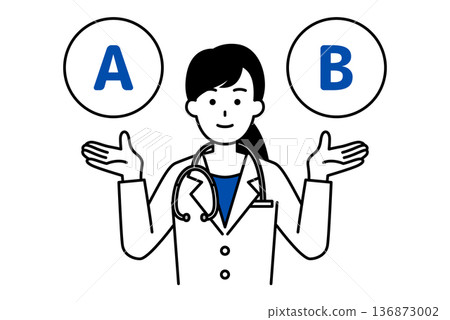 A female doctor presenting options A and B 136873002