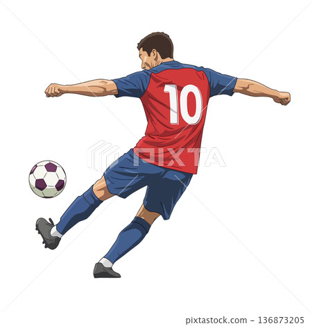 Vector illustration of a soccer player passing the ball precisely to a teammate during an intense game moment 136873205