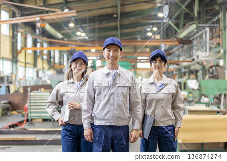 Group of workers standing in a factory Group of workers standing in a factory 136874274
