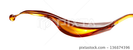 Elegant gold orange oil honey liquid splash spill, dynamic motion isolated PNG cutout, transparent background 136874396