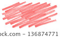 Red rough crayon pastel scribble scrawl doodle texture isolated PNG cutout, transparent background. Abstract, vibrant, creative, expressive graphic design element 136874771