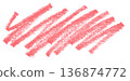 Red rough crayon pastel scribble scrawl doodle texture isolated PNG cutout, transparent background. Abstract, vibrant, creative, expressive graphic design element 136874772