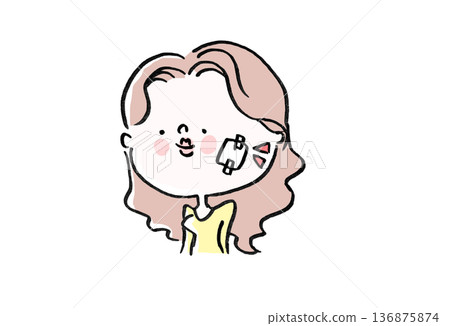 Illustration of a woman applying gauze to her face during cosmetic medical downtime Illustration of a woman applying gauze to her face during cosmetic medical downtime 136875874