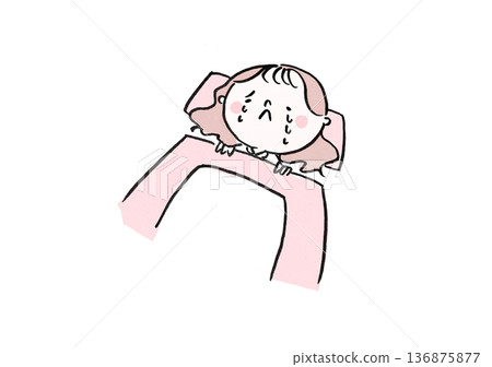 A woman crying alone in bed under a blanket (sadness, loneliness, mental health) 136875877