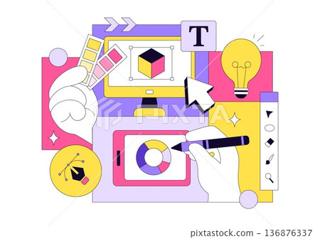 Graphic Designer Vector Illustration Showcasing Creativity And Business Using Design Software To Create Cartoon And Animation Projects in Background Graphic Designer Vector Illustration Showcasing Creativity And Business Using Design Software To Create Cartoon And Animation Projects in Background 136876337
