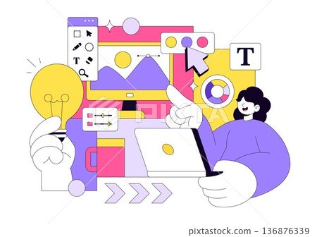 Graphic Designer Vector Illustration Showcasing Creativity And Business Using Design Software To Create Cartoon And Animation Projects in Background 136876339