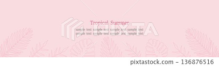 熱帶樹葉邊框粉紅色寬幅網路橫幅粉紅色線條 熱帶樹葉邊框粉紅色寬幅網路橫幅粉紅色線條 136876516