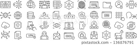 向量單色網路安全保護線條圖示集 136876791