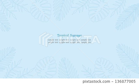 熱帶樹葉邊框藍色 16:9 風景藍線 136877005